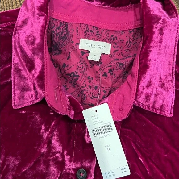 Pilcro Anthropologie Velvet Button Down Shirt in Magenta Medium M NEW!! - Picture 2 of 4